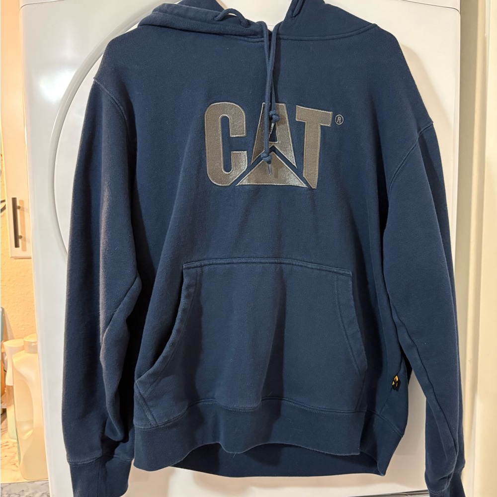 Caterpillar Men's Heavyweight Cat Pullover Hoodie Size M Navy- Embroidered Logo